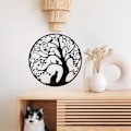 Miniatyrbild 5 av 5: 13,5 x 13,5 tum Livets träd med katt silhuett och fågel svart