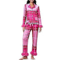 Miniatyrbilde 1 av 4: Kvinners Pyjamassett med Fjærkant, Lang Erme, Knapper, Todelt Loungesett, Satin PJs, Pyjamas, Nattøy (M Rose Red Checked)