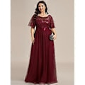 Miniatyrbillede 1 af 5: Ever-Pretty Dame Plus Size Sequin Broderi A-Linje Kortærmet Bryllupsgæstekjole (5XL bordeaux)