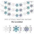 Miniatyrbilde 4 av 5: 3 stk Hvite og Blå Glitrende Snøflaggbanner, Julefesttema Pynt, Vintereventyr Peispynt, Julenissens Festpynt
