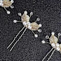 Miniatyrbild 5 av 5: Set med 3 Pärlhårklämmor, Brudhårsprydnader Lövpärla Strassbrosch Balhåraccessoarer för Bröllopsbrudar (Guld)