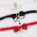 Miniatyrbillede 4 af 5: (Sort)Gotisk sort sløjfe slips halskæder til kvinder piger blonder choker halskæde perler måne vedhæng halskæde til Halloween Bl