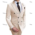 Miniatyrbilde 5 av 5: Herre Dobbeltbrystet Blazer Dress 2 Deler Slank Passform Bryllup Brudgom Smokinger Spiss Rever Formelle Prom Dress (42 Beige)