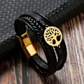 Miniatyrbillede 3 af 4: Livets Træ Læderarmbånd til Mænd, Multi-Layer Flettet Religiøse Boho Damearmbånd med Rustfrit Stål Lås