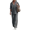 Miniatyrbild 1 av 5: 1 Set Trendiga Dam Casual Skjorta Byxor Kläder Plus Size Bomull Linne Topp Vida Ben Byxor Lös Outfit Pendling (4XL grå)
