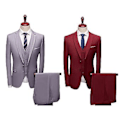 Miniatyrbild 3 av 5: Fianao Kostym 3-delad Slim Plus Size Enfärgad Rak Byxdress Separata (4XL Vinröd)