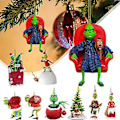 Miniatyrbilde 2 av 2: Julepynt med morsom Grinch fra 2023, 2D-pynt til juletreet, grønn monsterakryl-anheng, gaver (A)