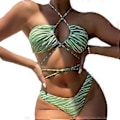 Miniatyrbilde 1 av 5: Dame Sexy Stropper Halter Kryss Foran Høy Skåret String 2-delt Bikini Sett Badedrakt (M Grønn)