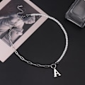 Miniatyrbillede 5 af 5: Sliver Initial Perlehalskæde til Kvinder, Paperclip Link Chain Halskæde Choker Toggle Clasp Halskæde Dainty Perlekæde N