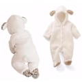 Miniatyrbild 2 av 3: Spädbarns Baby Vinter Fleece Romper Varma Söta Teddybjörn Huva Jumpsuit (6-9 Månader Vit)