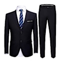 Miniatyrbillede 1 af 5: 1 Sæt Blazer Bukser Ensfarvet Nedklappelig Krave Langærmet Slim Fit To Knapper Formelle Dragt Banket Prom(L Sort)