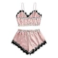Miniatyrbild 2 av 4: Dam Underkläder Spets Siden Satin Cami Linne Toppar Shorts Pyjamas Set Sovkläder Nattkläder Pj's -NMAOV(L Rosa)