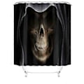 Miniatyrbillede 2 af 5: Sort Kranie Halloween Bruseforhængssæt, Generisk Halloween Badeværelsesdekorsæt 180 cm x 180 cm - Bruseforhæng med Måtte, Toiletlåg, Bademåtte