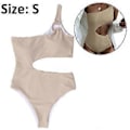 Miniatyrbillede 2 af 5: Dame One Shoulder Stribet Højbenet Badedragt i Ét Stykke Thong Badedragter (S Beige)