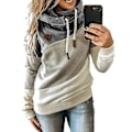 Miniatyrbillede 1 af 2: Dame Color Block Cowl Neck Hættetrøje Pullover Langærmet Sports Sweatshirt med Hætte (L Grå)