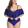 Miniatyrbillede 4 af 5: Plus Size Off Shoulder Badedragter i ét stykke til kvinder, mavekontrol, badetøj (2X-Large Blå)