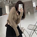 Miniatyrbilde 4 av 4: Casual Bluse Langermet Rund Hals Løs Passform Bluse for Kvinner Dame Høst Lys Brun L