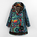 Miniatyrbilde 1 av 4: Kvinners vinter Plus Size Frakk Fluffy Faux Print Hette Hals Lang Ermet Bomull Yttertøy Frakk（XL blå）