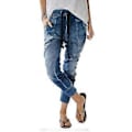 Miniatyrbild 2 av 4: Dam Byxor Mode Dragsko Jeans Med Fickor Casual Denim Haremsbyxor (2XL Ljusblå)