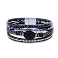 Miniatyrbillede 5 af 5: Sort Boho Læder Wrap Armbånd Bohemian Krystal Armbånd Trendy Lagdelt Armbånd med Magnetisk Lås Stakbar Juvel
