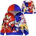 Miniatyrbilde 2 av 3: Super Mario Bros Full Zip Hoodie 3D Digital Trykket Jakke Kapp Barn Lang Ermet Tegneserie Avslappet Hettemerker Bursdagsgave (4-5 År B)