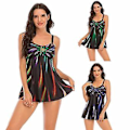 Miniatyrbilde 1 av 5: Jentebadedrakt split dame sexy gradient trykk plisserte plus size bikini badetøy 5xl