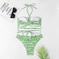 Pikkukuva 4 / 5: Naisten seksikkäät olkaimet Halter Cross Front High Cut String 2-osainen bikinisetti uimapuku (S Vihreä)