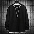 Miniatyrbillede 3 af 5: Mænd T-shirt Falsk Todelt Langærmet Rundhals Streetwear Forår Efterår Løstsiddende Waffle Sweatshirt (2XL Sort)