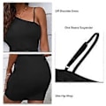 Miniatyrbilde 5 av 5: Sommer Casual Kjole Off Shoulder Enkel Erme Stilig Kjole Dame Slim Fit Stroppekjole Svart M