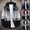 Miniatyrbillede 3 af 5: Fianao Mænd Strikket Frakke Farveblok Hætte Forår Vinter Tyk Plys Varmt Cardigan Trøje (4XL Blå Grå)