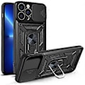 Miniatyrbillede 1 af 5: Sort etui til iPhone 13 Pro Max med skydbart kameradæksel og stativ, indbygget 360 graders roterende ringholder magnetisk etui til iPhone 12 / 13 / 1