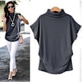Miniatyrbilde 2 av 5: S-5XL Dame Turtleneck T-skjorte Sommer Kortermet Ensfarget Casual Topper (XXXXXL lilla)