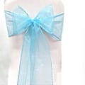 Pikkukuva 3 / 5: Organza-tuolinpeite, leveät tylli-jouset, nauha, solmio, hääjuhlaan (100 kpl vaaleansininen)