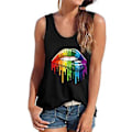 Miniatyrbillede 1 af 2: Dametanktop med Regnbue Læbeprint - Løstsiddende Sommer Casual Ærmeløs Yoga Træning Bluser (2XL Sort)