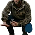 Miniatyrbillede 1 af 5: Fluffy Trøje med Nedfældet Krave, Langærmet, Tyk, Efterår/Vinter, Mænds Sweatshirt, Yderbeklædning (XL Kaffe)