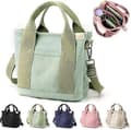 Canvas Multi-Pocket Zipper Bag, Handmade Canvas Material, Multiple Compartments, Multifunctional Women's Bag, Suitable for University, School Green-small