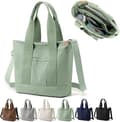 Canvas Multi-Pocket Zipper Bag, Handmade Canvas Material, Multiple Compartments, Multifunctional Women's Bag, Suitable for University, School Green - Medium