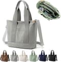 Canvas Multi-Pocket Zipper Bag, Handmade Canvas Material, Multiple Compartments, Multifunctional Women's Bag, Suitable for University, School Grey - Medium
