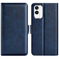 Miniatyrbild 1 av 5: Stötsäkert läderfodral med kalvstruktur för Nokia X30 5G - Plånboksfodral med stativ - WELLNGS Blue
