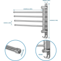 Miniatyrbilde 2 av 5: Svingbar håndkleholder for bad JSVER, veggmontert håndkleholder, håndkleskinne i rustfritt stål SUS304, 4-armet håndkleskinne
