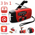 Miniatyrbillede 1 af 8: 2000mAh håndsvingradio med solceller, lommelygte og powerbank - WELLNGS red