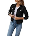 Miniatyrbilde 1 av 2: Dame Denimjakke Casual Lang Erme Krage Solid Farge Knapp Lomme Slank Passform Denimjakke Vår Høstjakke med Lommer - WELLNGS black 2XL