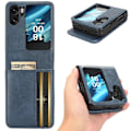Miniatyrbillede 1 af 5: Kompatibel med Oppo Find N2 Flip 5G PU Læder Foldbar Telefon Cover Præget Trekant Telefon Cover med Kort Slots-WELLNGS Blue