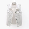 Miniatyrbilde 1 av 5: Dame vår og høst frakk ensfarget ermeløs denimjakke jakke-WELLNGS White l