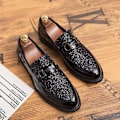 Miniatyrbillede 2 af 5: Herre Mode Tykke Bund Spidse Formelle Business Lædersko-WELLNGS Black 40