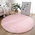 Miniatyrbillede 1 af 5: Plys Rundt Tæppe Fluffy Hvide Tæpper til Stue Blød Boligindretning Soveværelse-WELLNGS light pink Diameter 60cm