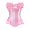 Miniatyrbilde 1 av 5: Sexy Sateng Blonder Overlegg Korsett Bustier Overbust Burlesque Korsett Topp Bodyshaper Lingerie Showgirl Festdrakt Plus Size-WELLNGS Pink L