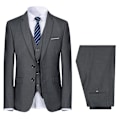 Miniatyrbillede 1 af 5: Allthemen Herresæt til Bryllup Fest Middag 3-delt Business Sæt Blazer Vest Bukser 9 Farver-WELLNGS Dark Grey M