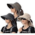 Miniatyrbilde 1 av 5: 3-pakning Dame Solhatt med Hestehaleåpning, Nakke-klaff, Bred Skygge, UV-beskyttelse, Bøttehatt, Sommer, Strand, Fiske, Fottur, Hagearbeid, UPF 50+ - WELLNGS 3 Pack-1