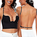 Miniatyrbillede 1 af 5: Dame Bh'er med Lav Ryg - Sømløs Dyb U-Formet Halter Bh'er Konvertible Multi-Vejs Lav Udsnit Halter Bh'er Camisole Bh'er - WELLNGS Black 36B
